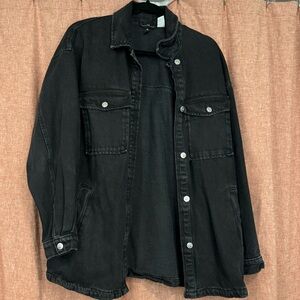 H&M black long denim jacket, size medium